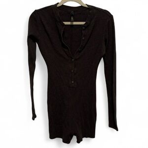 Skims Dark Gray Waffle Knit Long Sleeve Henley Jumpsuit Size Small